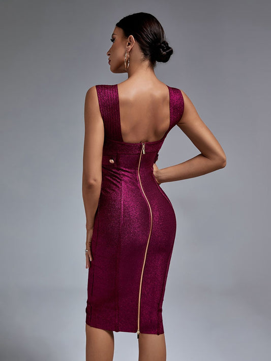 Metallic Bandage Halter Dress