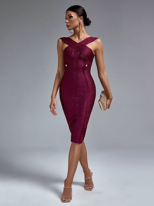 Metallic Bandage Halter Dress