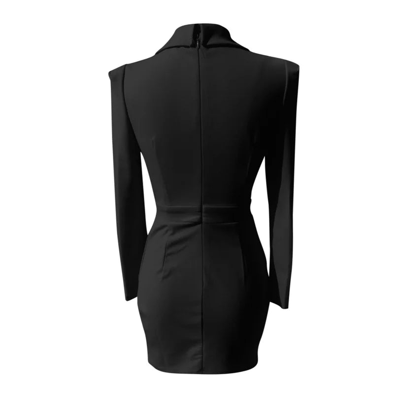 Women's Elegant Lapel Blazer Dress Suit Jacket Female Casual Long Sleeve Solid Mini Dresses Korean Versions Sexy Spring Autumn