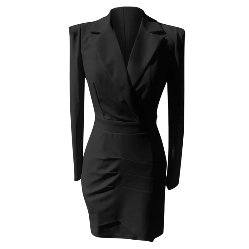 Women's Elegant Lapel Blazer Dress Suit Jacket Female Casual Long Sleeve Solid Mini Dresses Korean Versions Sexy Spring Autumn