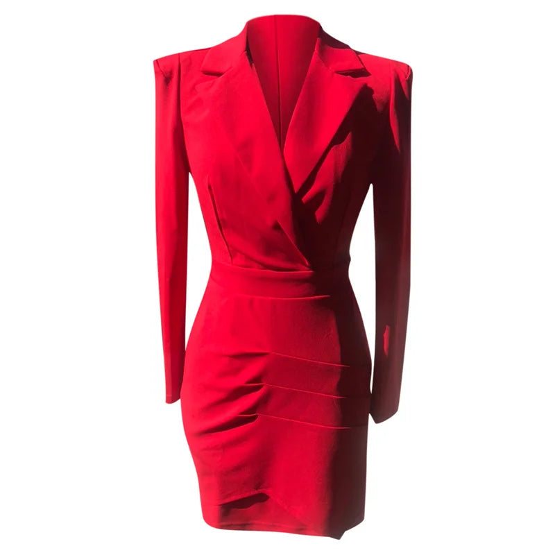 Women's Elegant Lapel Blazer Dress Suit Jacket Female Casual Long Sleeve Solid Mini Dresses Korean Versions Sexy Spring Autumn