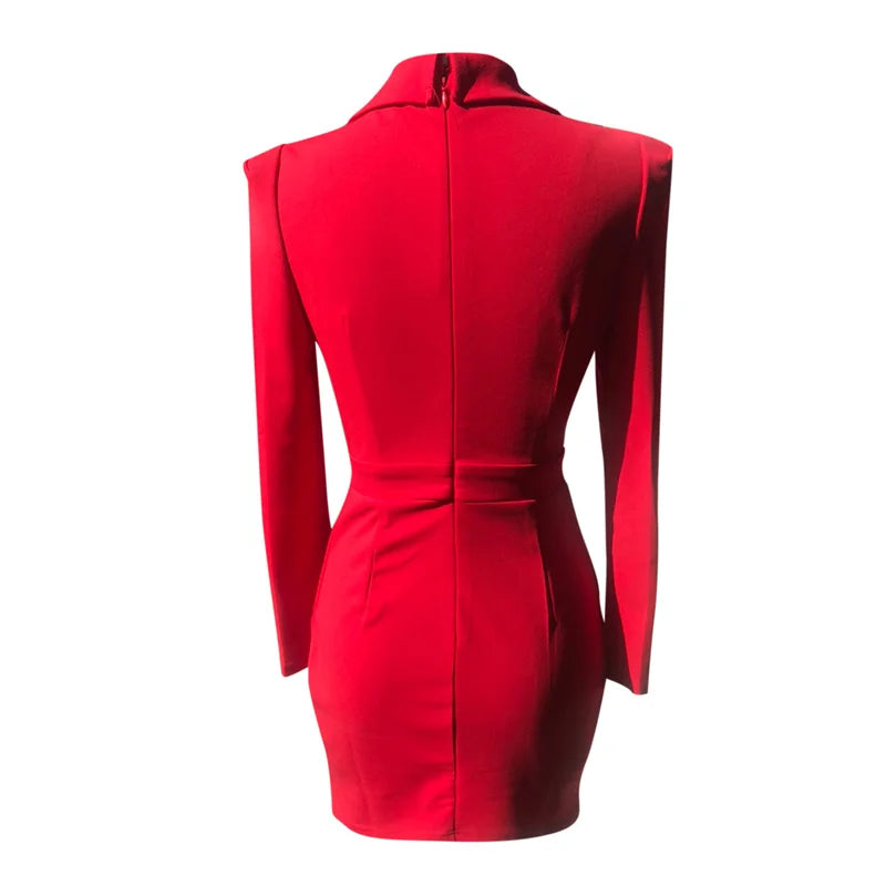 Women's Elegant Lapel Blazer Dress Suit Jacket Female Casual Long Sleeve Solid Mini Dresses Korean Versions Sexy Spring Autumn