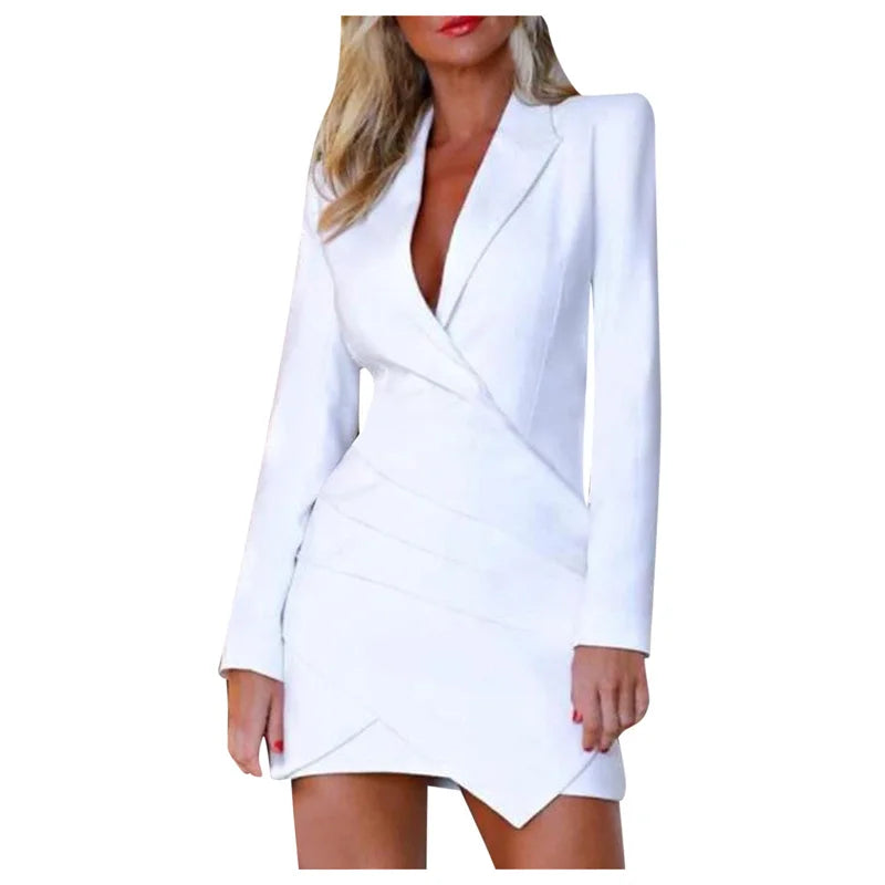 Women's Elegant Lapel Blazer Dress Suit Jacket Female Casual Long Sleeve Solid Mini Dresses Korean Versions Sexy Spring Autumn