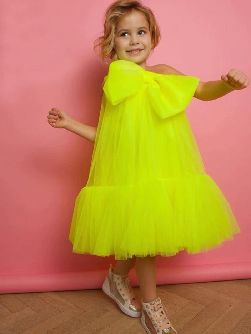 Big Bow Tutu Dress Off Shoulder Pageant  5-12Y